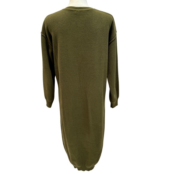 NWOT Long Knit Sweater Dress- Army Green | Button V-Neck + Long Sleeves (M) - Picture 14 of 16